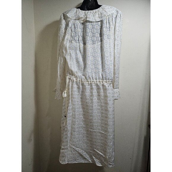 NWT Tory Burch Jasmine Ivory Gold Dress Tie Waist 12 Large - Picture 5 of 5